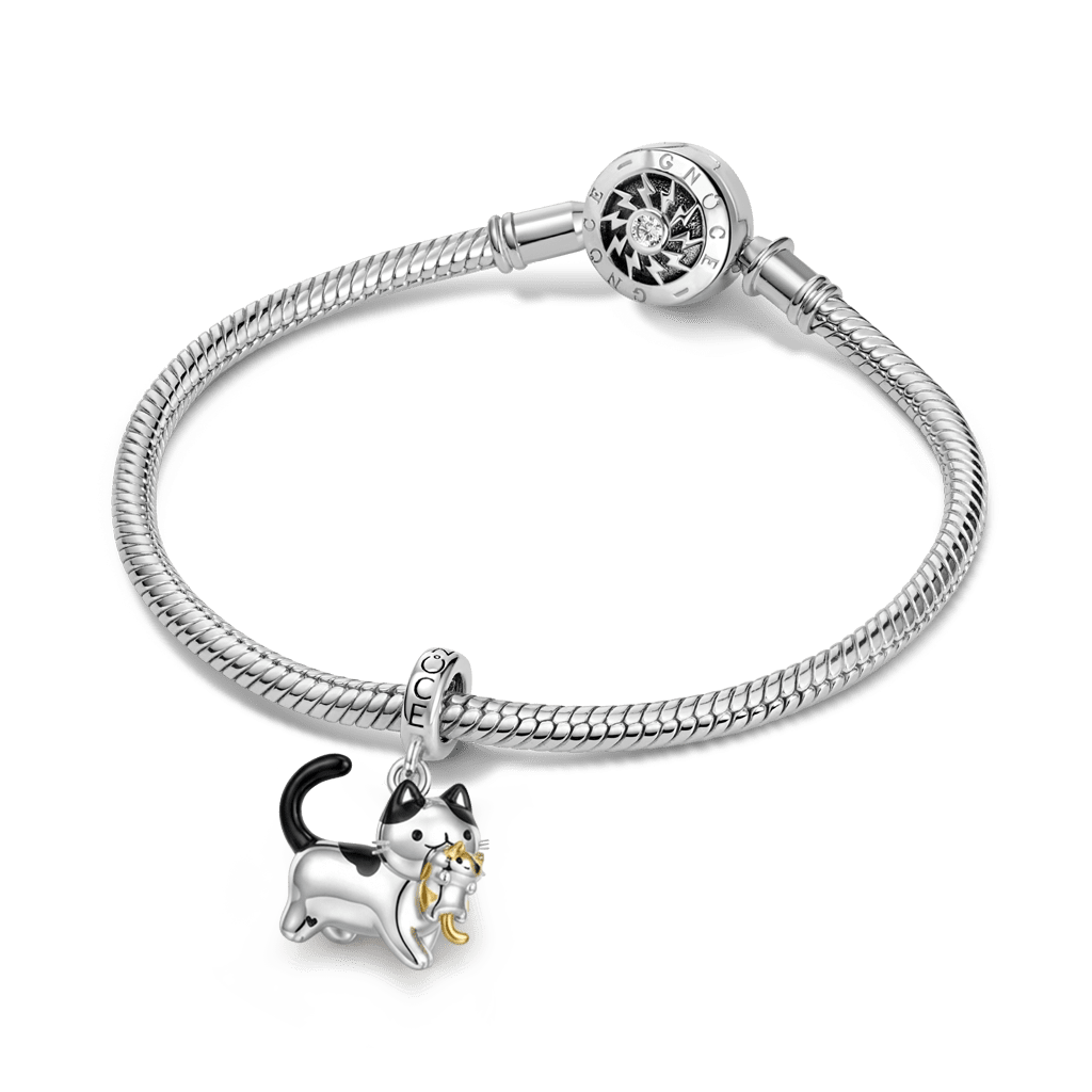 Gnoce Mother's Day Mother Cat Carrying Kitten Pendant Dangle Charm_3