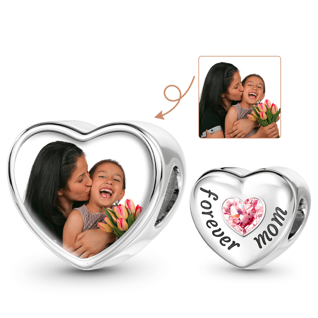 Gnoce Mother's Day Heart Personalized Photo Birthstone Charm_1