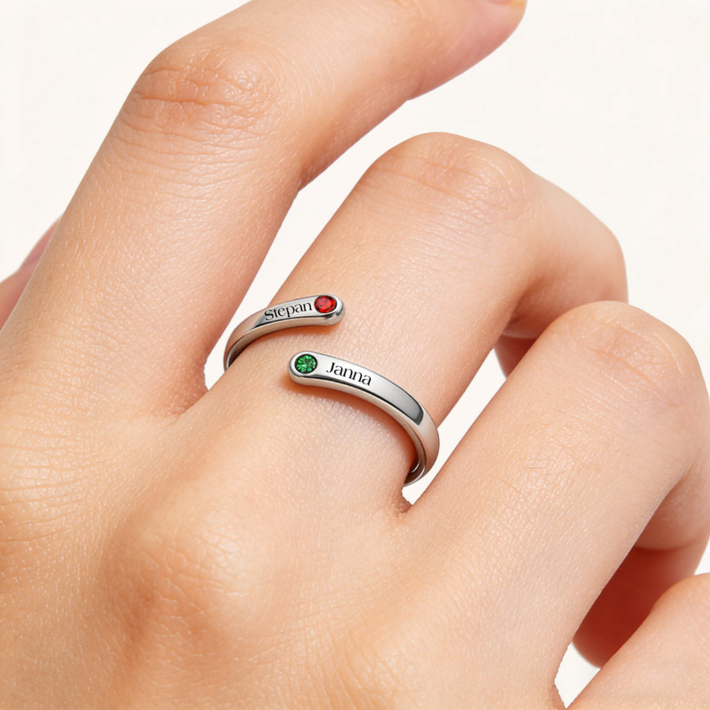 Gnoce Personalized Birthstone Ring with 2 Engravable Names_2