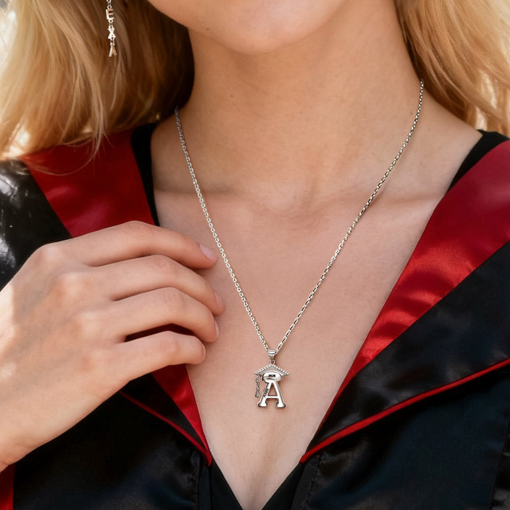 Gnoce Personalized Grad Cap Initial Necklace_2