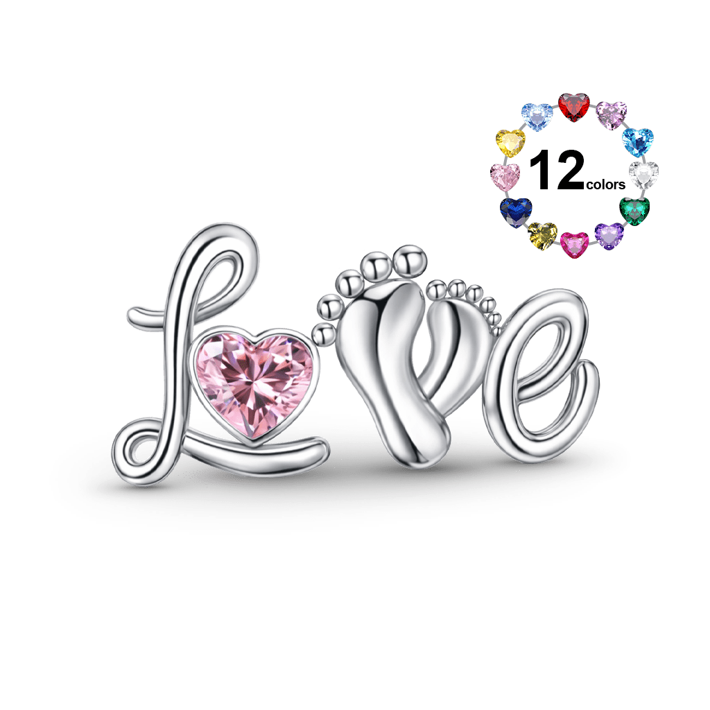 Gnoce Mother's Day Love Footprint Engravable Birthstone Charm_1