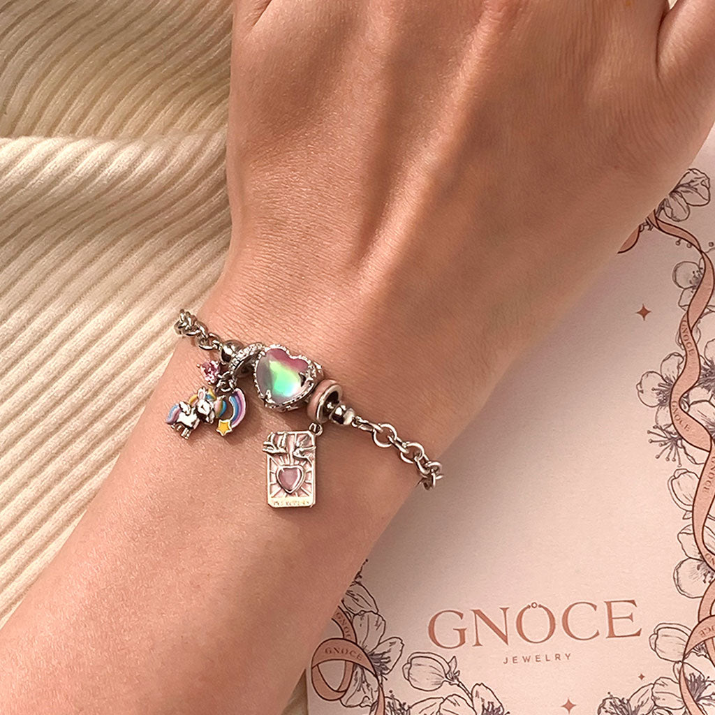 Gnoce Adjustable Handcrafted Unicorn and Heart Charm Bracelet Set_2