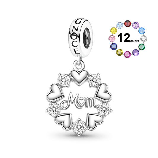 Gnoce Mother's Day Heart & Flower Customized Birthstone Pendant Dangle Charm_1