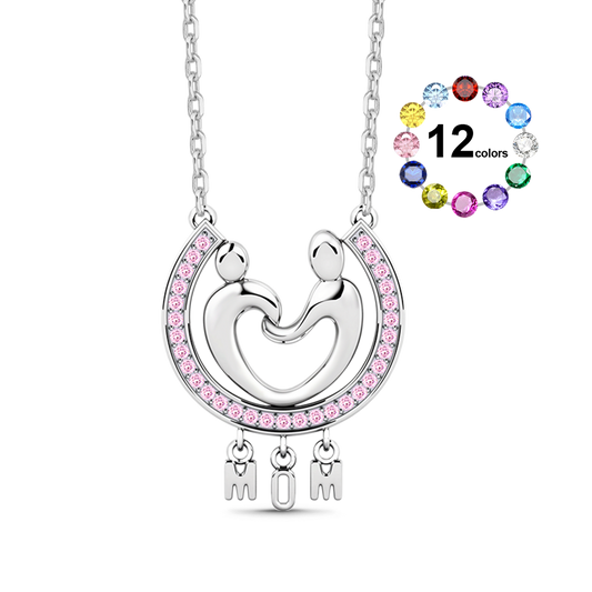 Gnoce Mother and Child Heart Shape Birthstone Necklace_1