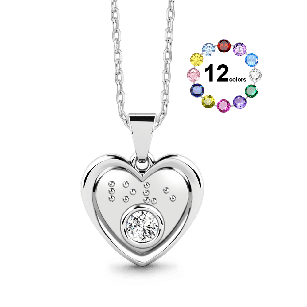 Gnoce Braille Heart Necklace with Custom Birthstone_1