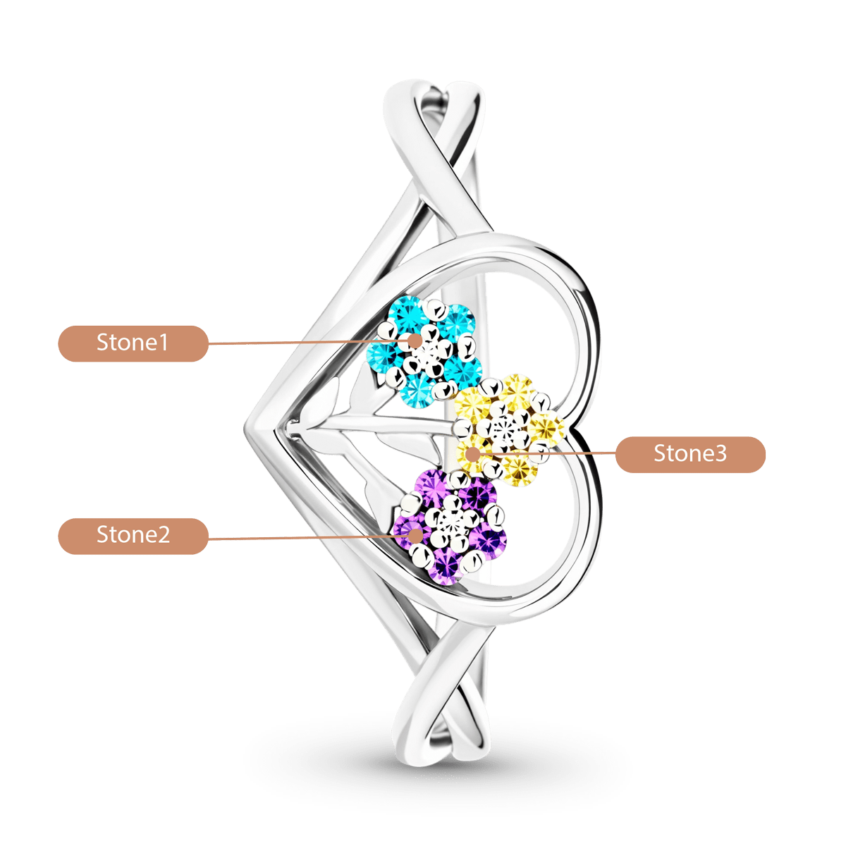 Gnoce Birthstones Flower Heart Ring Personalized Family Jewelry_3