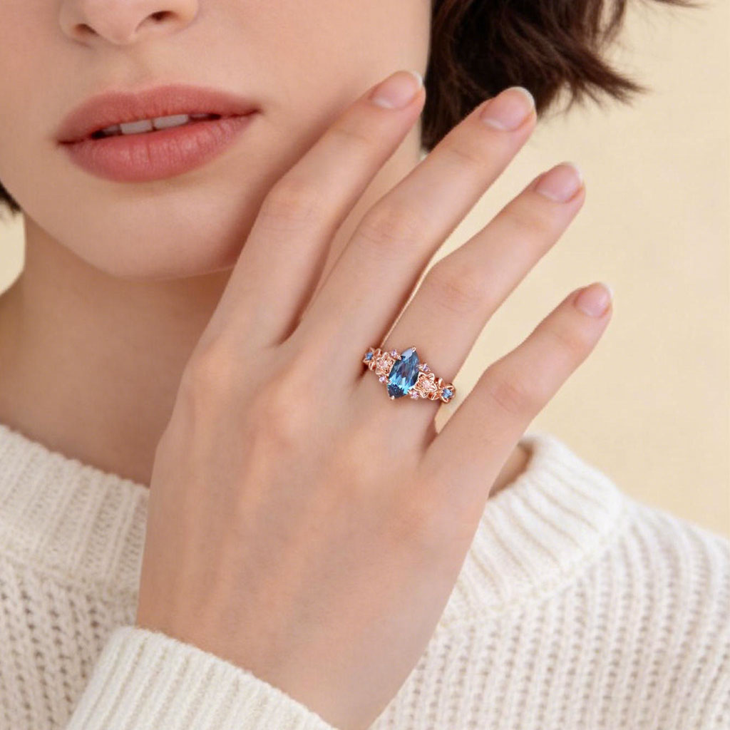 Gnoce Nature Inspired Marquise Cut Floral Butterfly Ring_2