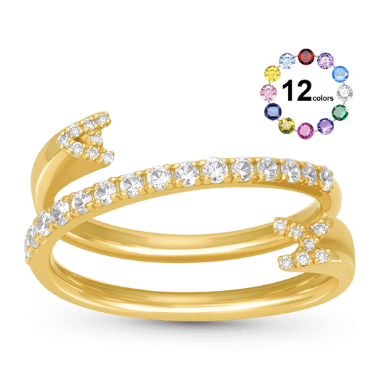 Gnoce Personalized Adjustable Open Cuff 3 Row Nesting Ring with Engraving_1