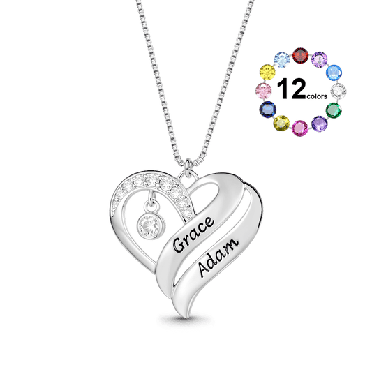 Gnoce Engravable Heart Birthstone Necklace Personalized Jewelry_1