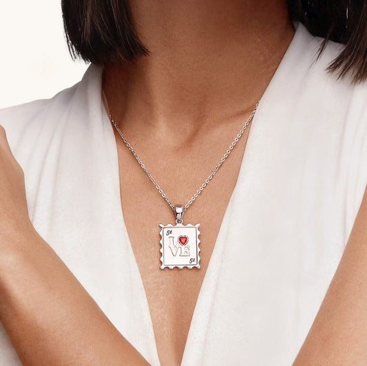 Gnoce Custom Stamp Love Necklace with Personalized Inscription & Birthstone_2