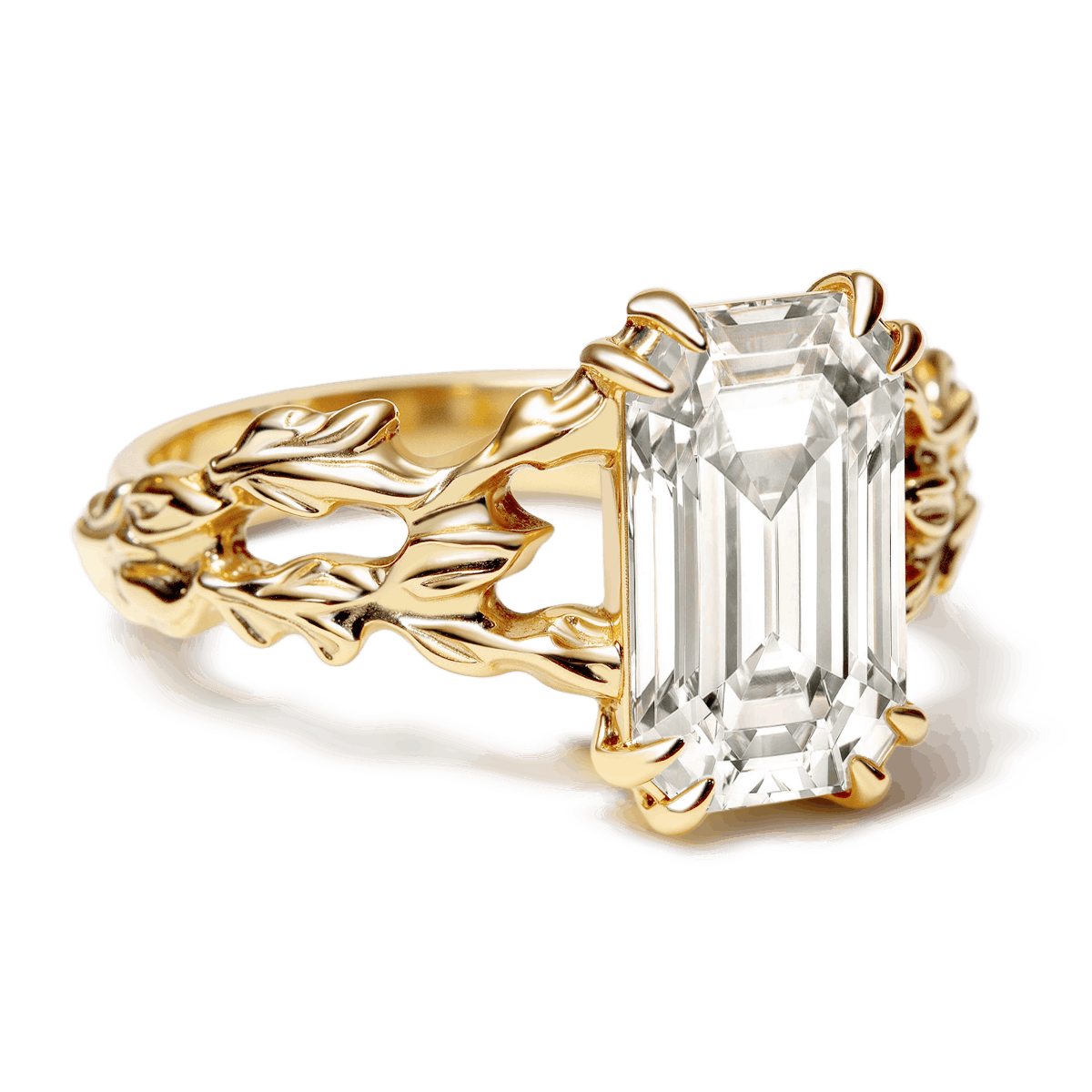 Gnoce Nature-Inspired Leaf  Emerald-Cut Engagement Ring_4