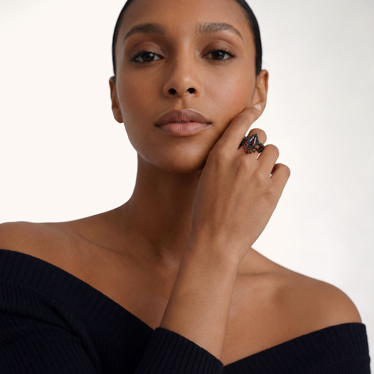 Gnoce Gothic Bat Coffin-Cut Engagement Ring Set_3