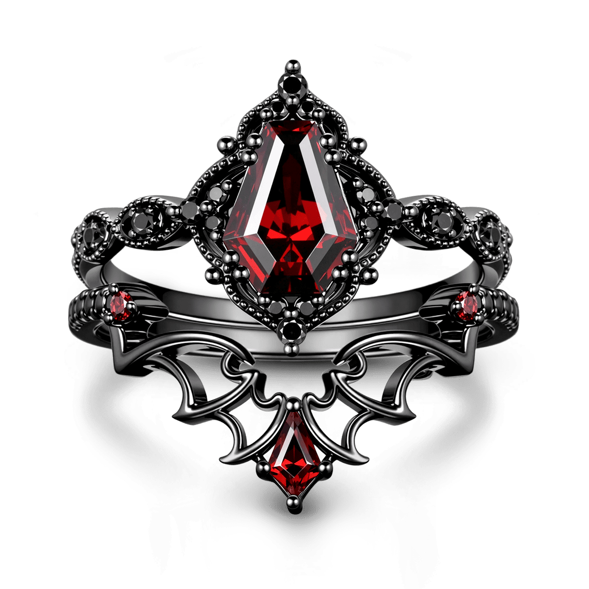 Gnoce Gothic Bat Coffin-Cut Engagement Ring Set_1