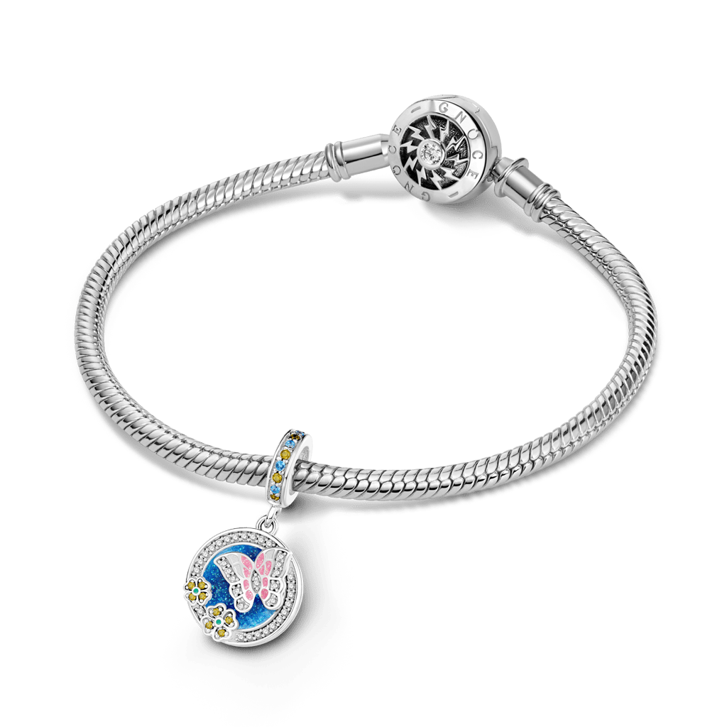 Gnoce Butterfly Flowers Engravable Pendant Dangle Charm_3