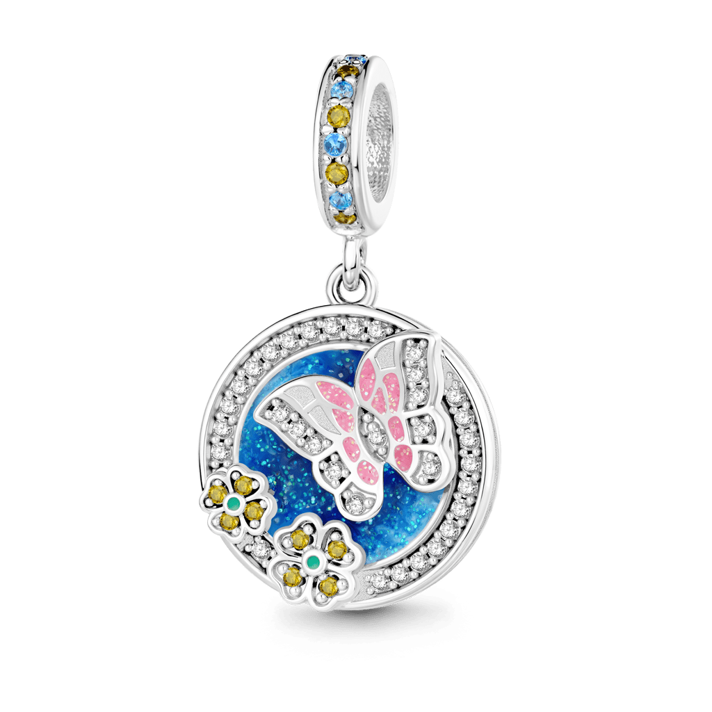 Gnoce Butterfly Flowers Engravable Pendant Dangle Charm_1