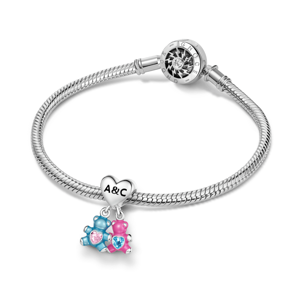 Gnoce Personalized Birthstone Bear Embraces Heart Pendant Dangle Charm_4
