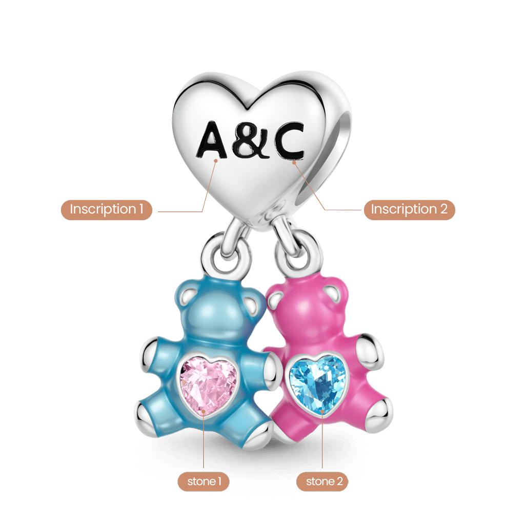 Gnoce Personalized Birthstone Bear Embraces Heart Pendant Dangle Charm_2