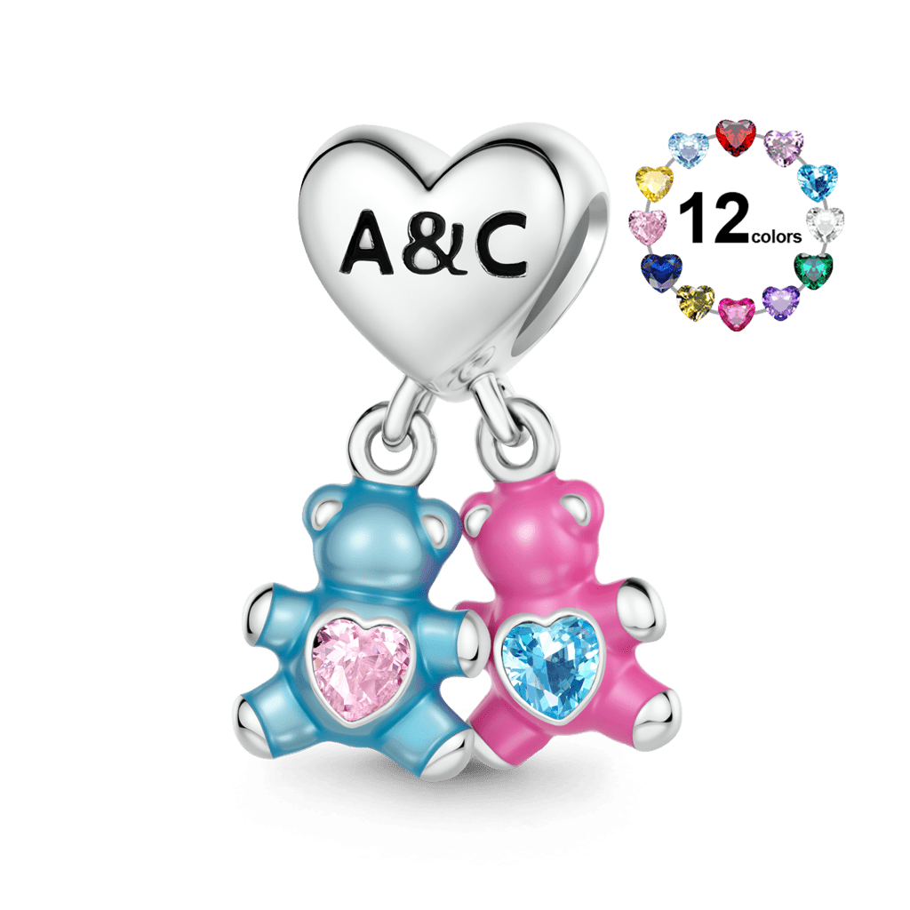 Gnoce Personalized Birthstone Bear Embraces Heart Pendant Dangle Charm_1