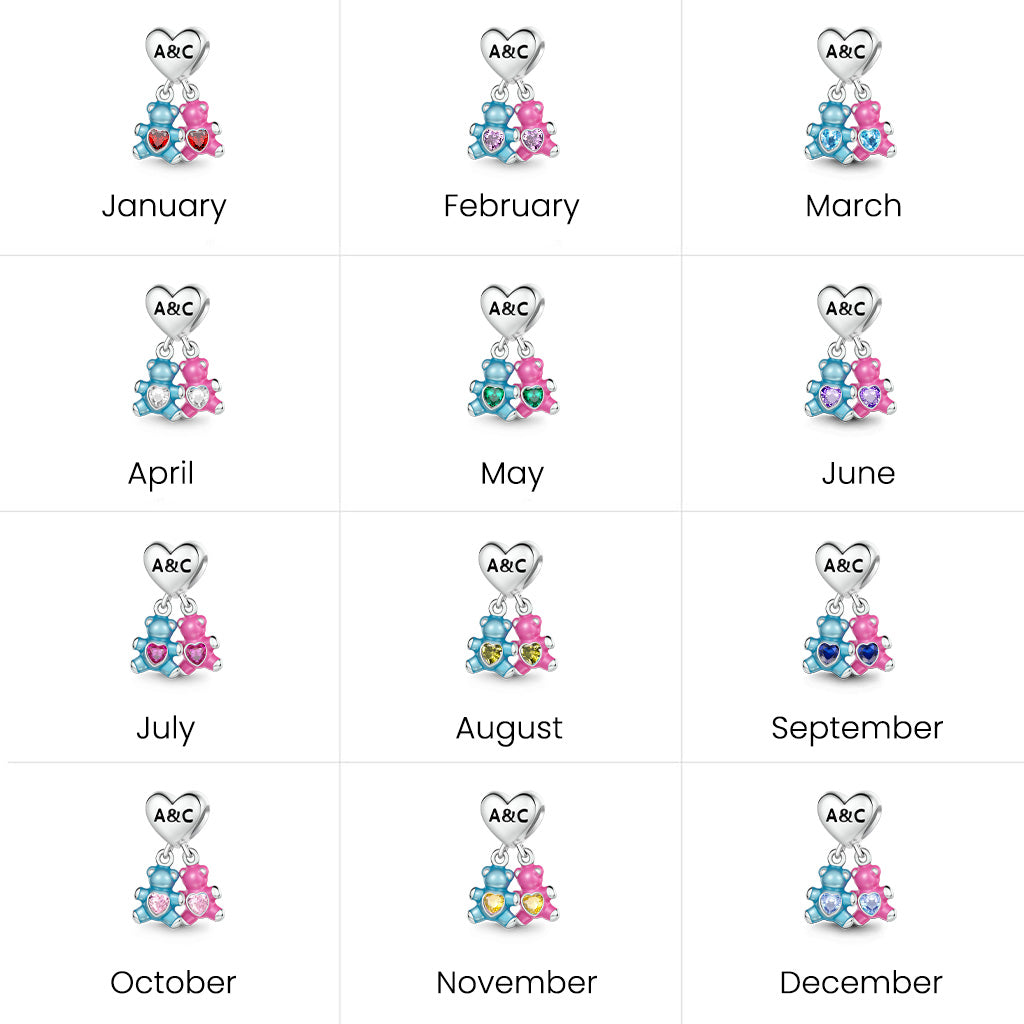 Gnoce Personalized Birthstone Bear Embraces Heart Pendant Dangle Charm_7