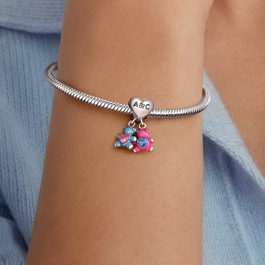 Gnoce Personalized Birthstone Bear Embraces Heart Pendant Dangle Charm_3