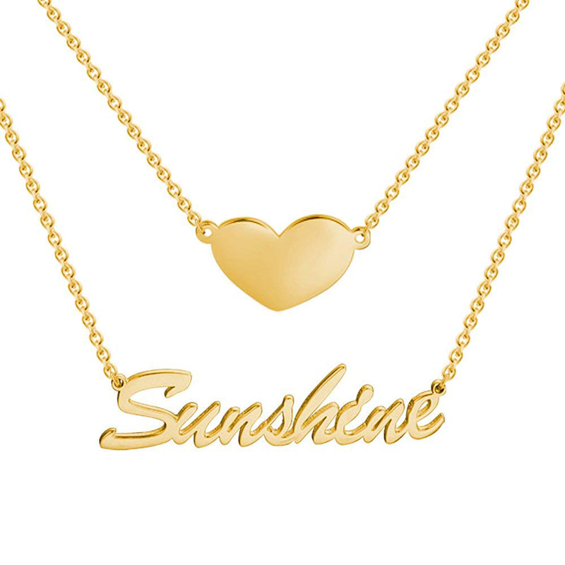 Gnoce "My Heart is Yours" 925 Sterling Silver Personalized Double Chain Name Necklace with Heart Pendant Silver/18K Gold/18K Rose Gold Plated Three Colors Available_2