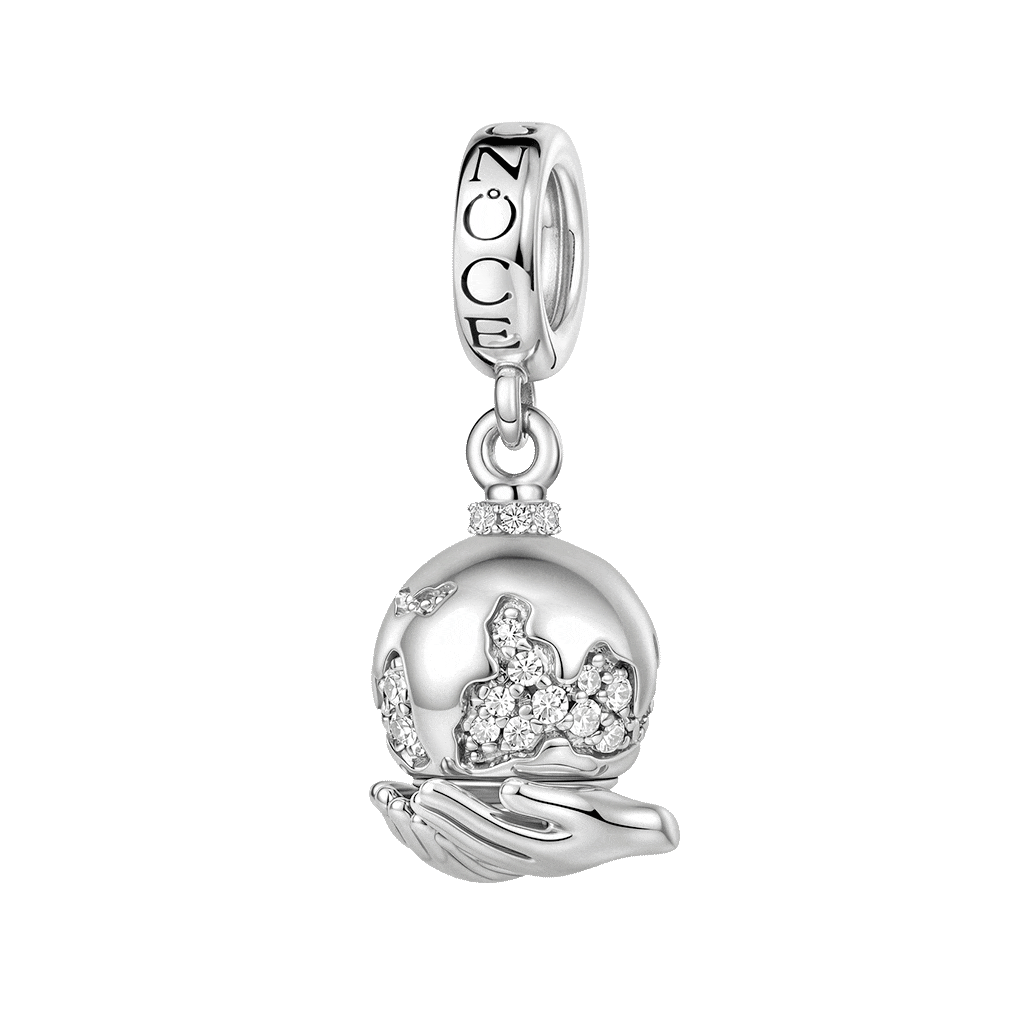 Gnoce Holding A Rotating Earth Charm Platinum-plated Silver Blend_1