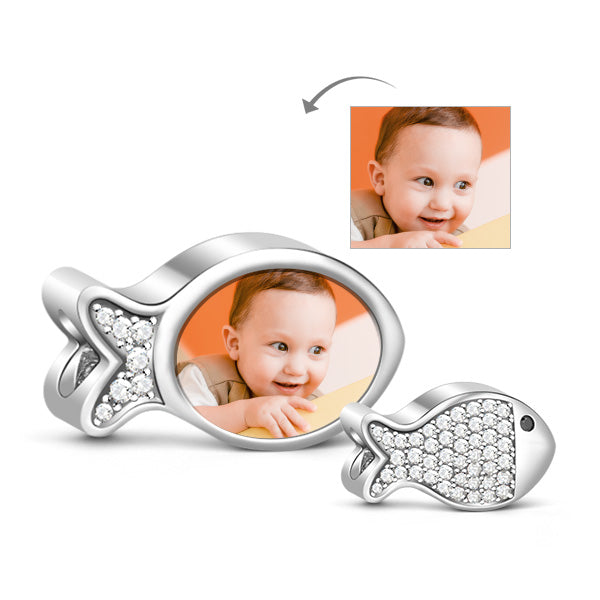 Gnoce "Don't Forget Me" Cute Fish Inlaid with Clear Crystals 925 Sterling Silver Photo Bead Charm, Great Gift for Your Best Friend_2