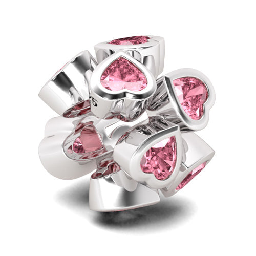 Gnoce "My Heart is Beating for you" 925 Sterling Silver Pink Crystal Heart To Heart Charm Suitable for Bracelet Necklace and Choker_2