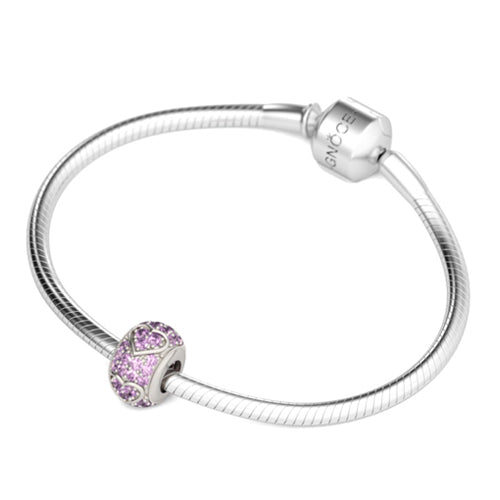 Gnoce "Wish a Friend"  Twinkling Amethysts Stone Surrounded Hearts Shape Design 925 Sterling Silver Charm Beads Hits Perfect for Pandora Bracelets_3