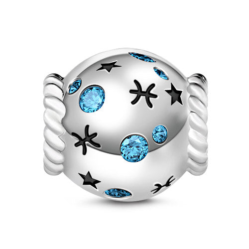 Gnoce " I Miss You" Mystical Blue Stone Star Signs 925 Sterling Silver Pisces Charm Fit Pandora Bracelet For Boyfriend or Anniversary Gifts_1