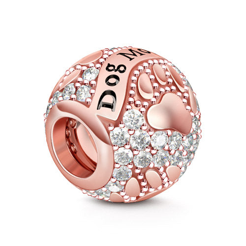 Gnoce "Love Me Love My Dog" Rose Gold Crystal Sterling Silver Charm- Engraved with Dog Mom, Gift for Pet Lover_1