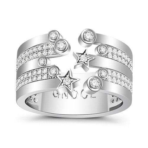 Gnoce "My Bright Star" Shining Star in White Stones 925 Sterling Silver Ring_1