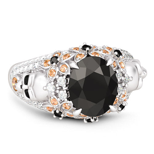 Gnoce "My Queen" Black Stone with Multicolor Flowers and white Stones Around in 925 Sterling Silver Ring_3