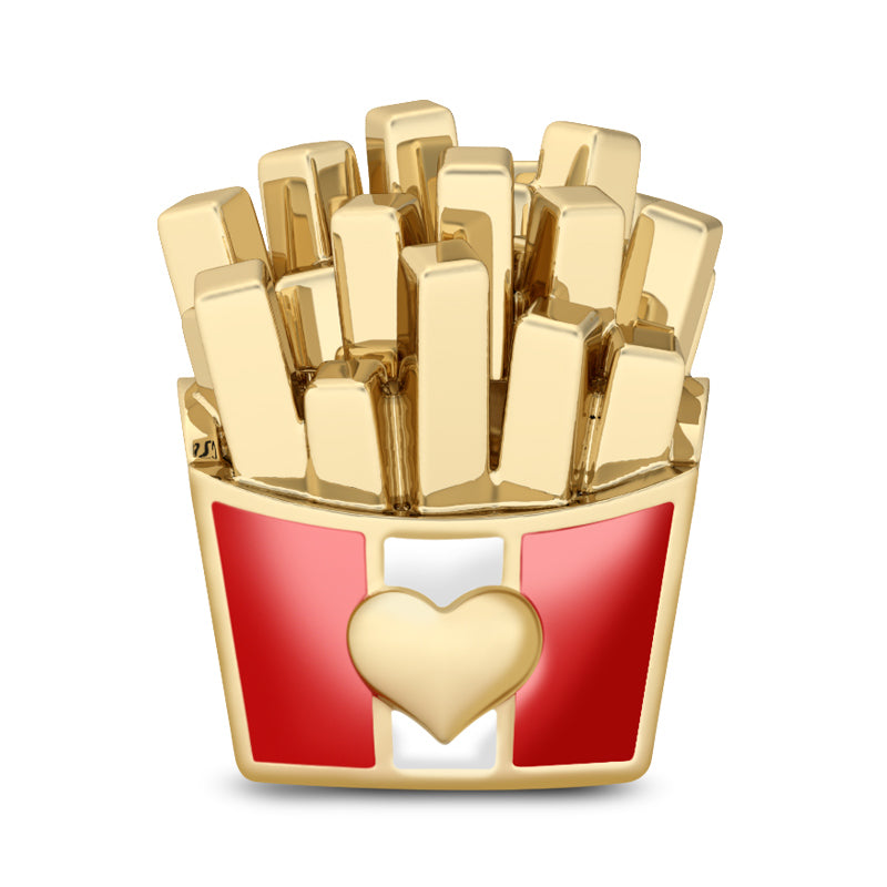 Gnoce "Food Makes Me Happy" 925 Sterling Silver with Yellow Gold Plating Red and White Enamel Fast Food French Fries Charm_1