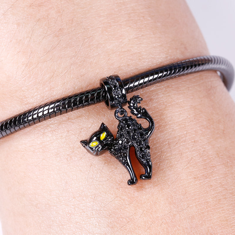 Gnoce "Enjoy Life "Naughty Black Cat with Cz Stones 925 Sterling Silver Pendant Locket for Bracelet/Necklace_3