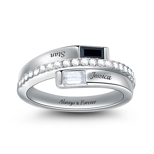 Gnoce "Anyone But You" Double Baguette Bypass Ring With Birthstone_1