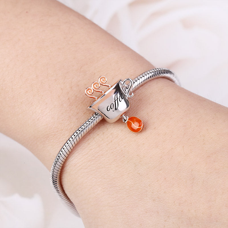 Gnoce "Refresh Yourself" Coffee Cup Charm 925 Sterling Silver Best For Necklace or Bracelet_3