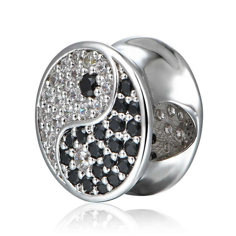 Gnoce "The Power of Nature" Yin and Yang Diagram Charm 925 Sterling Silver Bead with CZ_2