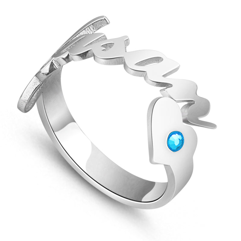 Gnoce "You Are My Destiny" Personalized name Ring with Birthstone Adjustable Open Cuff_4