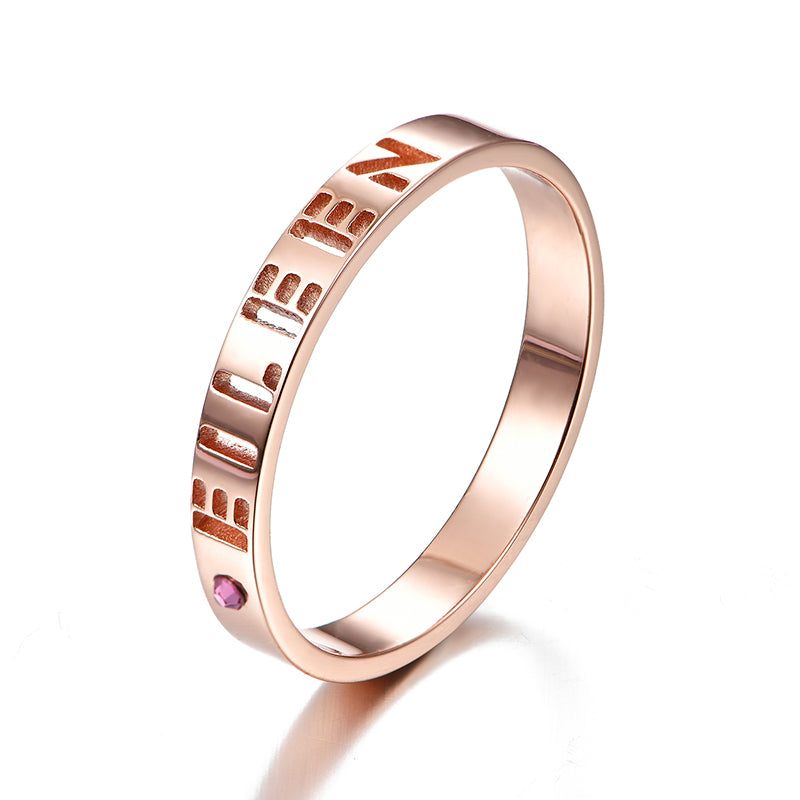 Gnoce "I Am Yours" 925 Sterling Silver Birthstone Name Ring_4