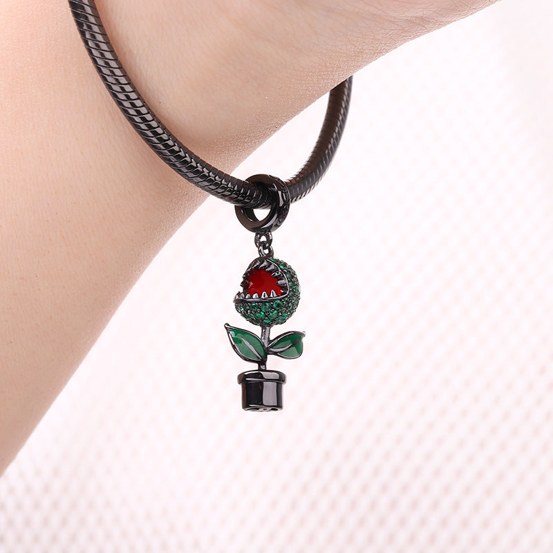 Gnoce "Dangerous Nature" Piranha Flower Charm Bead Black Plated Sterling Silver_3