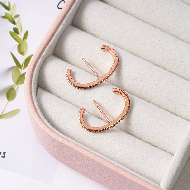 Rose Gold Ear Cuff Earrings Sterling Silver 18K Rose Gold Plated inlaid with Multicolour Stones_2