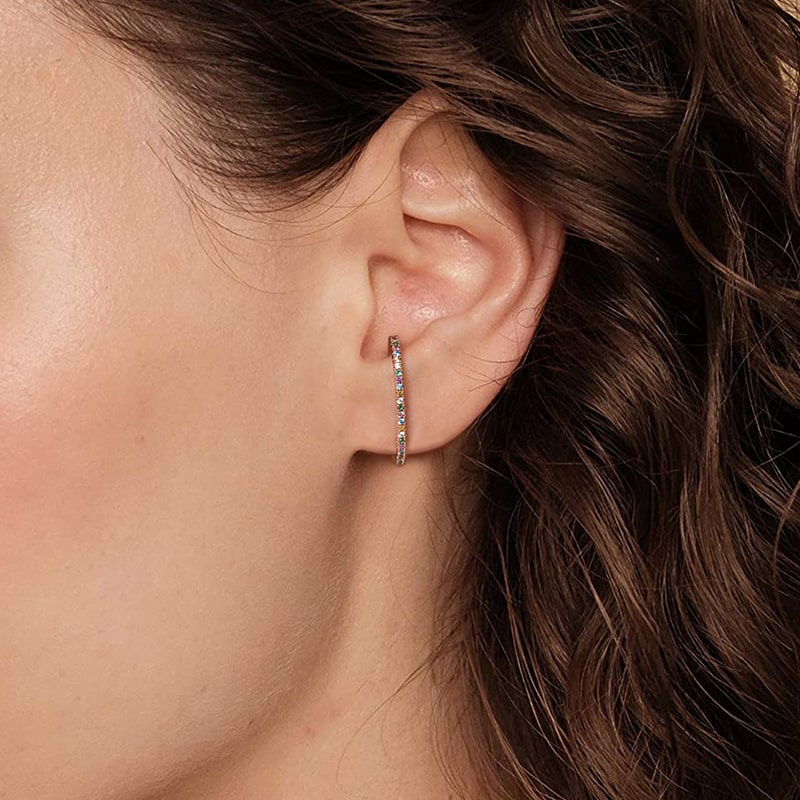 Rose Gold Ear Cuff Earrings Sterling Silver 18K Rose Gold Plated inlaid with Multicolour Stones_3