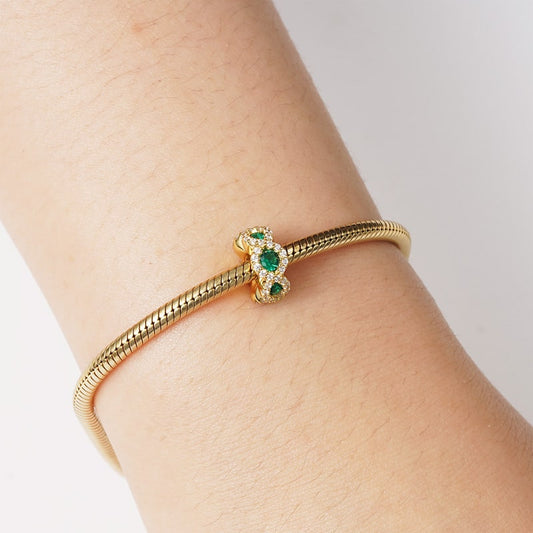 Oval Cut Emerald Stopper for Charm Bracelet Sterling Silver 18K Gold Plated_3