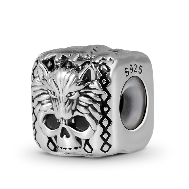 Wolf Skull Vintage Bead & Customized Classic Beads S925 Sterling Silver with Gift Copper Black Leather Men's Bracelet Jewelry for Men_2