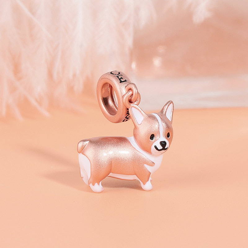 Corgi Pendant Charm Sterling Silver Matte 18k Rose Gold Plated_2