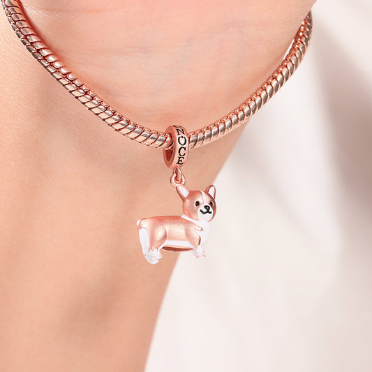Corgi Pendant Charm Sterling Silver Matte 18k Rose Gold Plated_3