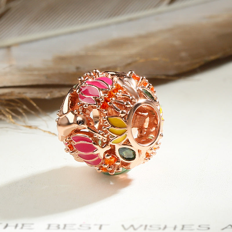 Hummingbird Charm Hollow Bead 18k Rose Gold Plated 925 Sterling Silver_2