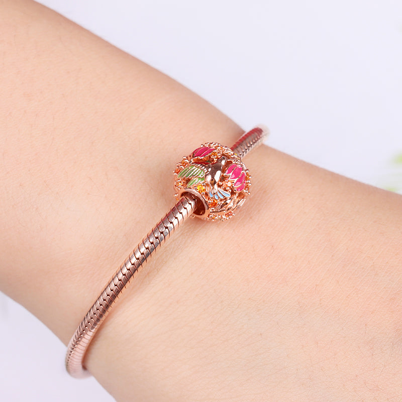 Hummingbird Charm Hollow Bead 18k Rose Gold Plated 925 Sterling Silver_3