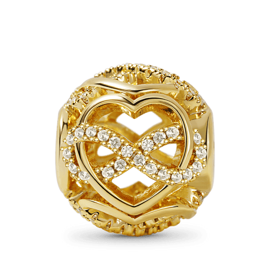 Infinite & Heart intertwined Hollow Charm Bead Sterling Silver 18K Gold Plated inlaid with Stones_1